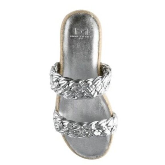 Marc Fisher Womens Silver Leather Espadrille Platform Slide Sandals Sz 8.5 New - Picture 1 of 11
